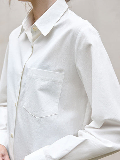 Classic White Long Sleeve Cotton-Linen Shirt