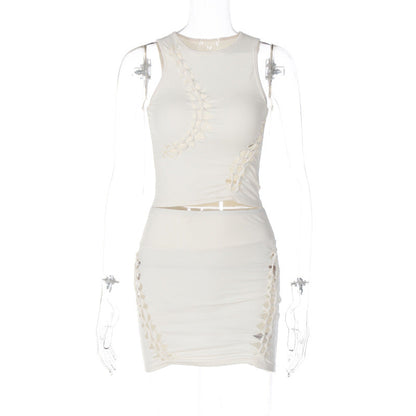 Stylish Sleeveless Hollow Out Top And Skirt Set