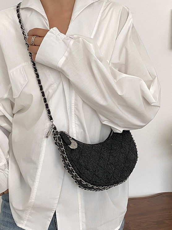 Fashionable Women's Denim Quilted Crossbody Bag