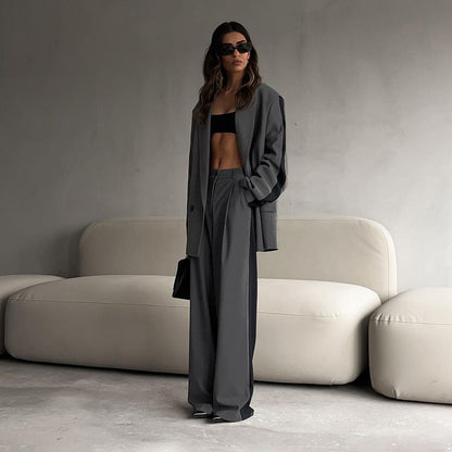 Chic Commuter Two-Piece Suit Set with Color Block Design