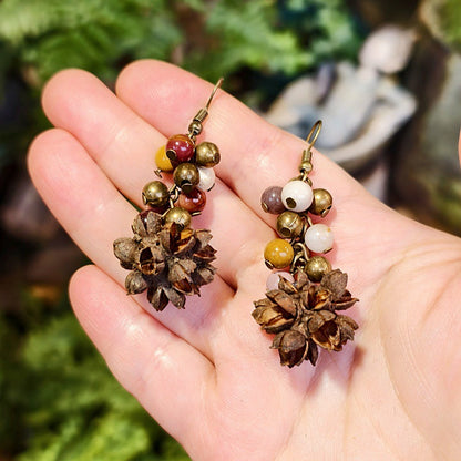 Vintage Botanical Wood Hoop Earrings - Handcrafted Nature-Inspired Designs