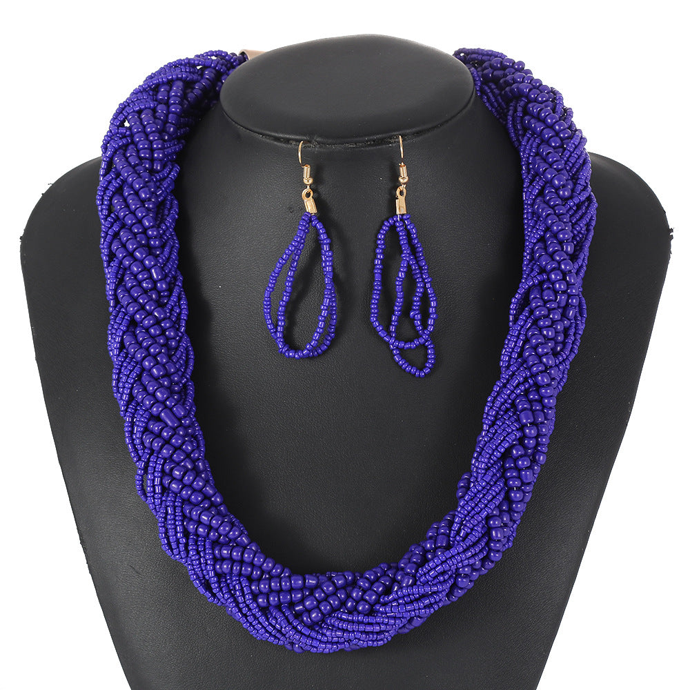 Colorful Multi-Layer Beaded Statement Necklace Set