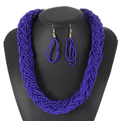 Colorful Multi-Layer Beaded Statement Necklace Set