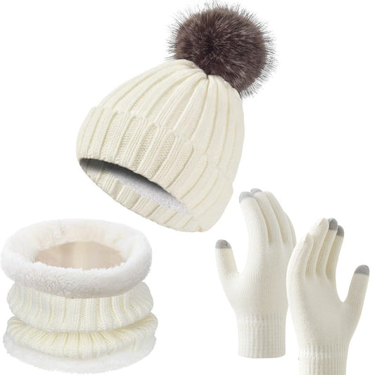 Warm Knitted Winter Scarf, Hat, and Gloves Set