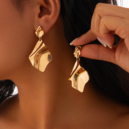 Geometric Metal Flower Stud Earrings Trendy Casual