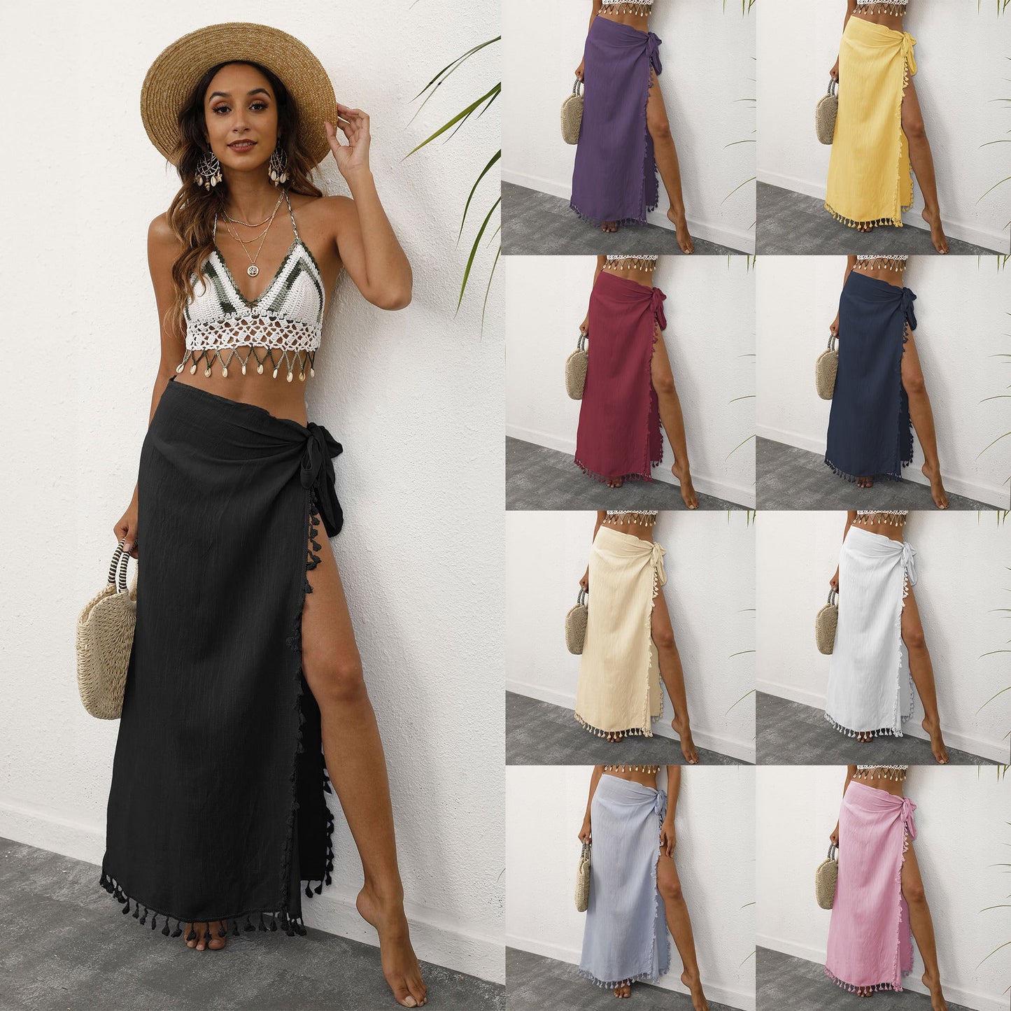 Strappy Beach Skirt With Fringe Casual A-Line Skirt