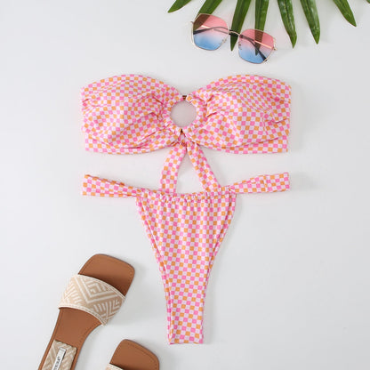 2PCS Flower Print Strapless Sexy Swimwear