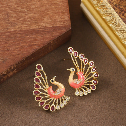 Elegant Peacock Drop Earrings With Crystal Accents