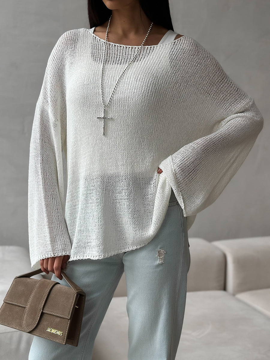 Casual Solid Color Long Sleeve Sweater Knit Top