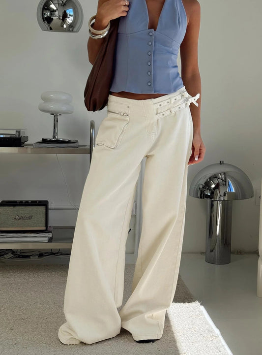 Trendy Wide Leg Adjustable Buckle Loose Pants