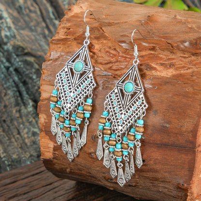 Bohemian Geometric Tassel Earrings Set Vintage Court Style