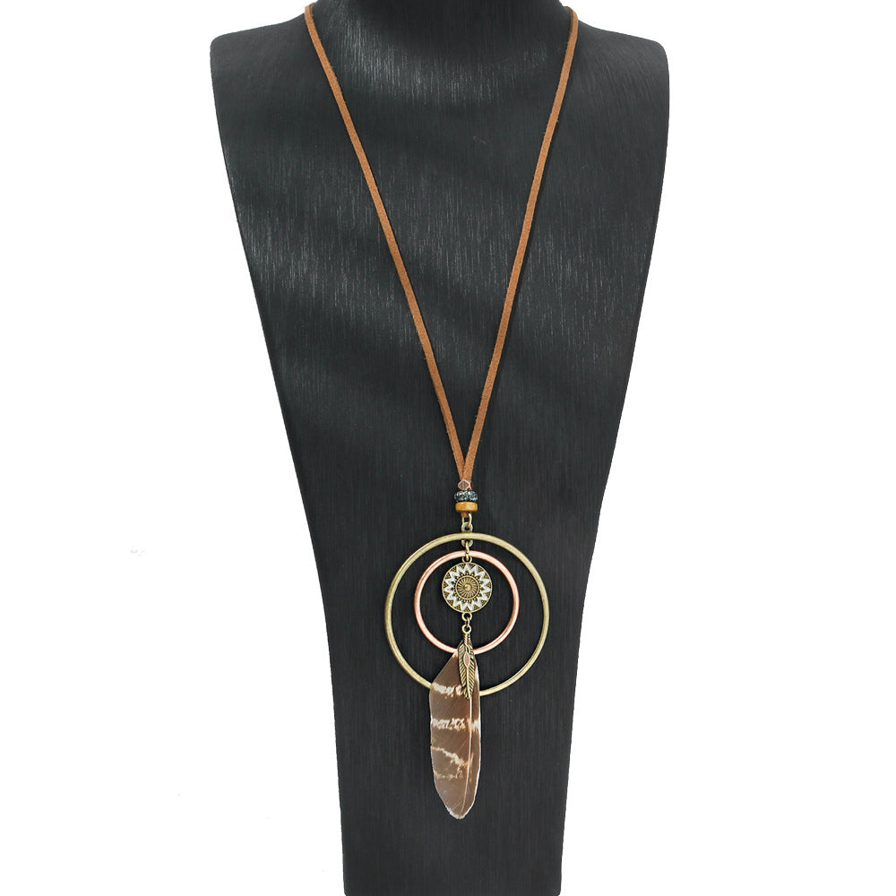 Bohemian Tassel Natural Feather Necklace Ethnic Vintage Jewelry