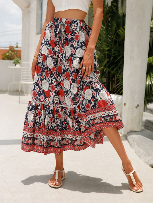 Lace-Paneled Maxi Skirt Man Cotton Bohemian Beach Resort-Inspired Skirt