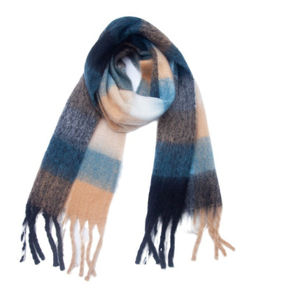 Contrast Color Plaid Tassel Scarves
