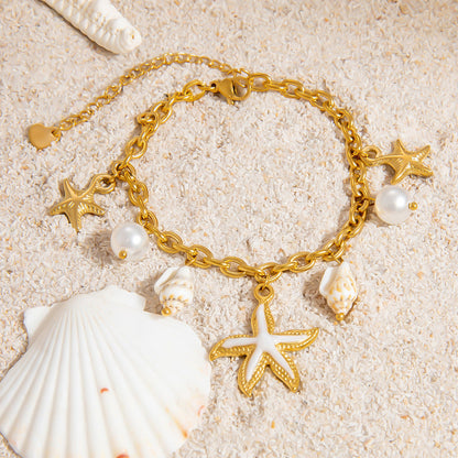 Stainless Steel Pearl Bracelet Trendy Ocean Vacation Jewelry