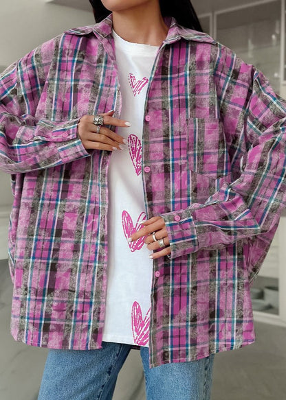 Pink Plaid Oversized Shirt Lightweight Cotton