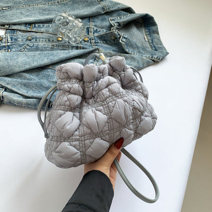 Ruffle Drawstring Bucket Bag Stylish Nylon Tote Bag