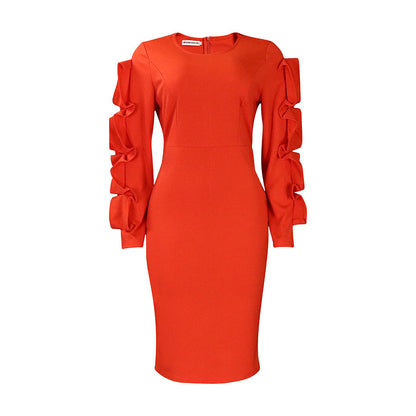 Elegant Plus Size Long Sleeve Dress In Solid Colors