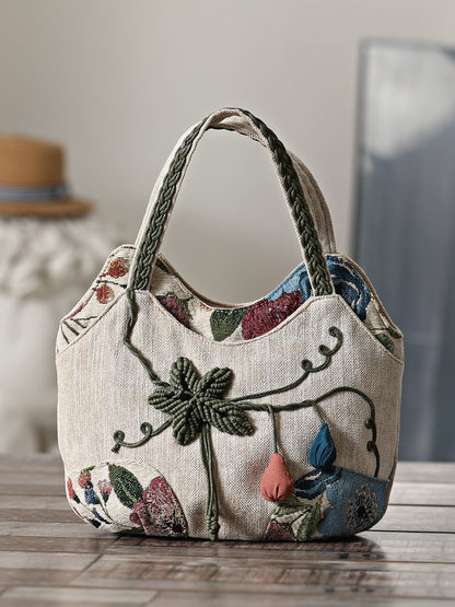 Ethnic Style Hand-Woven Canvas Bag Multi-Compartment Handbag Casual Style Multi-Compartment Handbag Zipper Women'S Cloth Bag