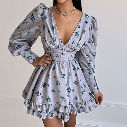 Sleeveless Floral Print A-Line Dress with Backless Design