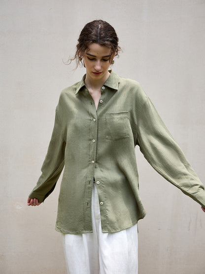 French Style Long Sleeve Women's Shirt Jacket With Tie Waist