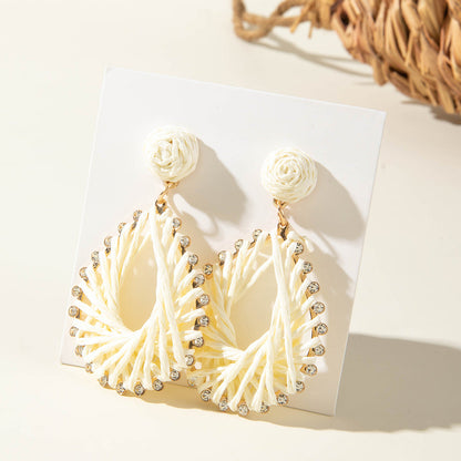 Handmade Woven Raffia Vacation Earrings Floral Design