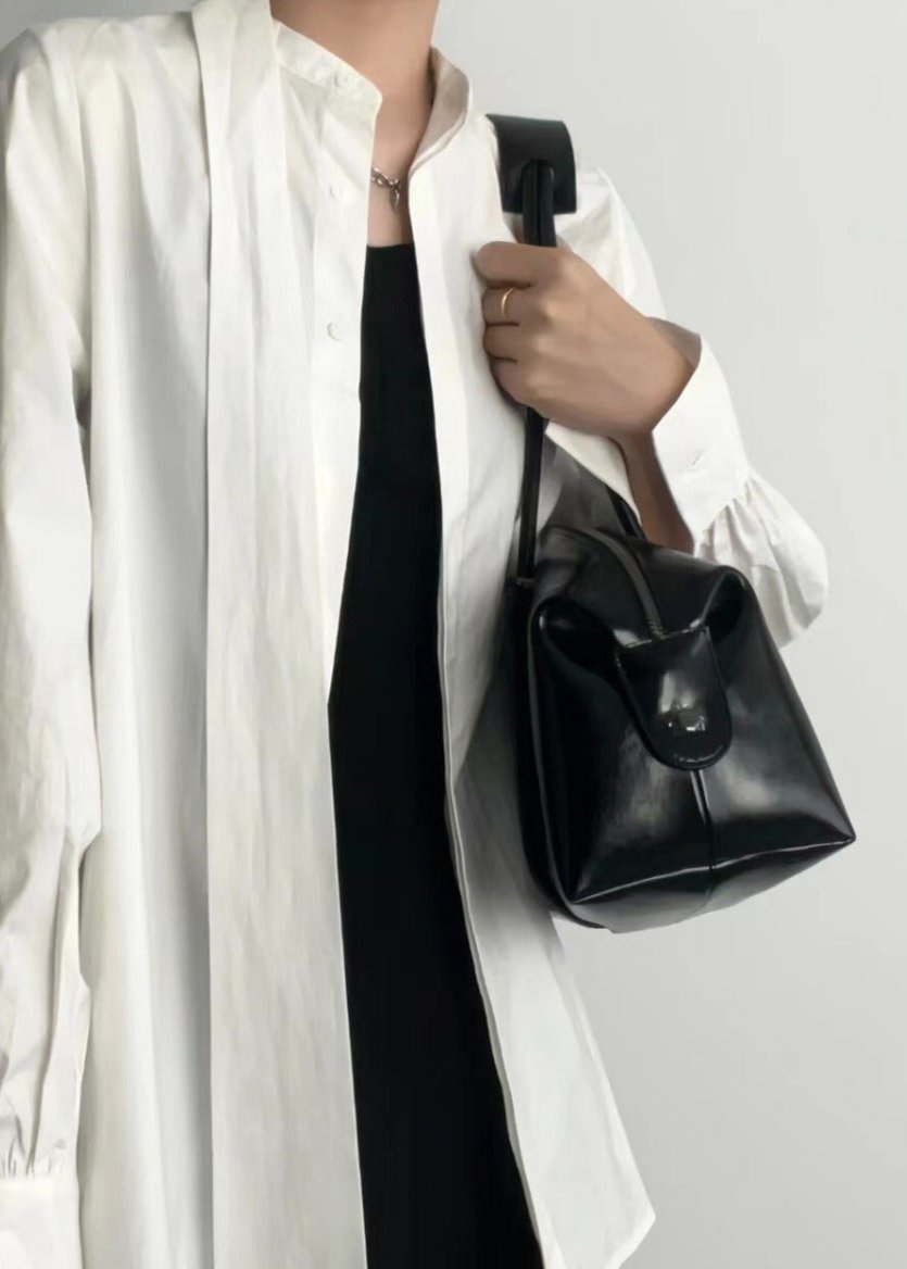 Large Shoulder Tote Bag Durable Black Leather