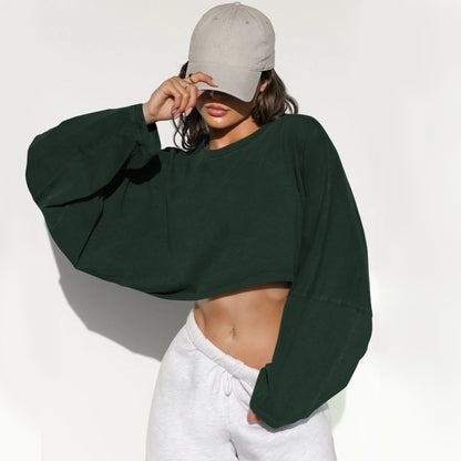Casual Solid Color Crop Sweatshirt for Women
