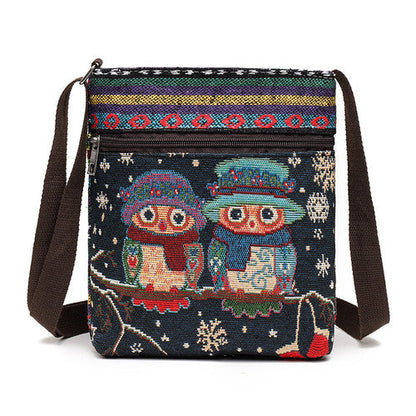 Women'S Crossbody Shoulder Bag Canvas Bag Thai Ethnic Style Embroidery Cute Fashion Lady'S Mobile Phone Bag Shoulder Bag