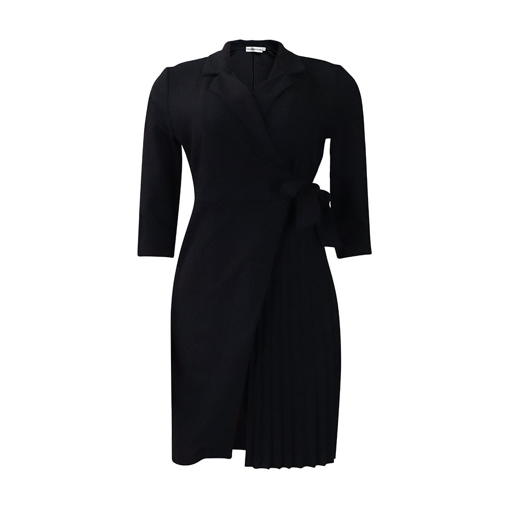 Trendy A-Line Dress With Suit Collar And Belt