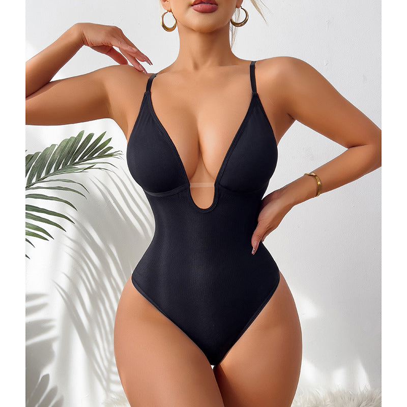 Deep V Neck Slim Fit Sexy Bodysuit For Women