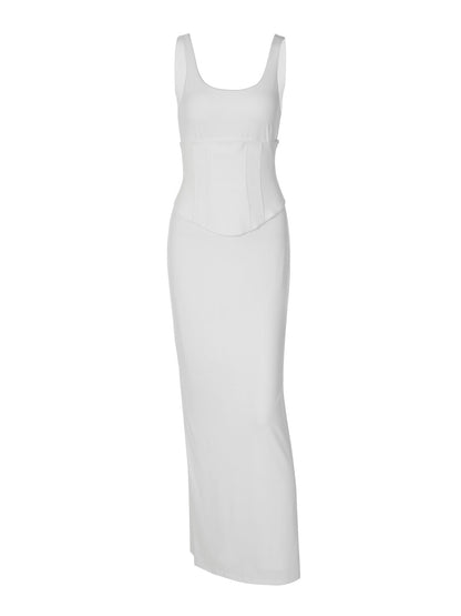 Solid Color Slim Fit Casual Long Dress with Zipper