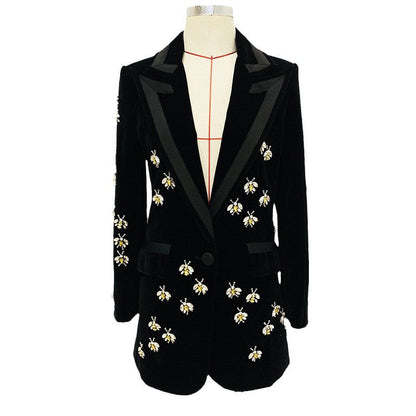 Beaded Velvet Blazer with Rhinestones