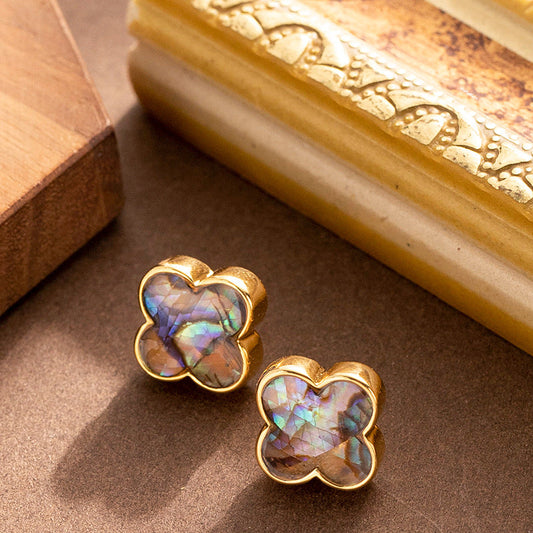 Fashionable Natural Colorful Abalone Clover Earrings For Women