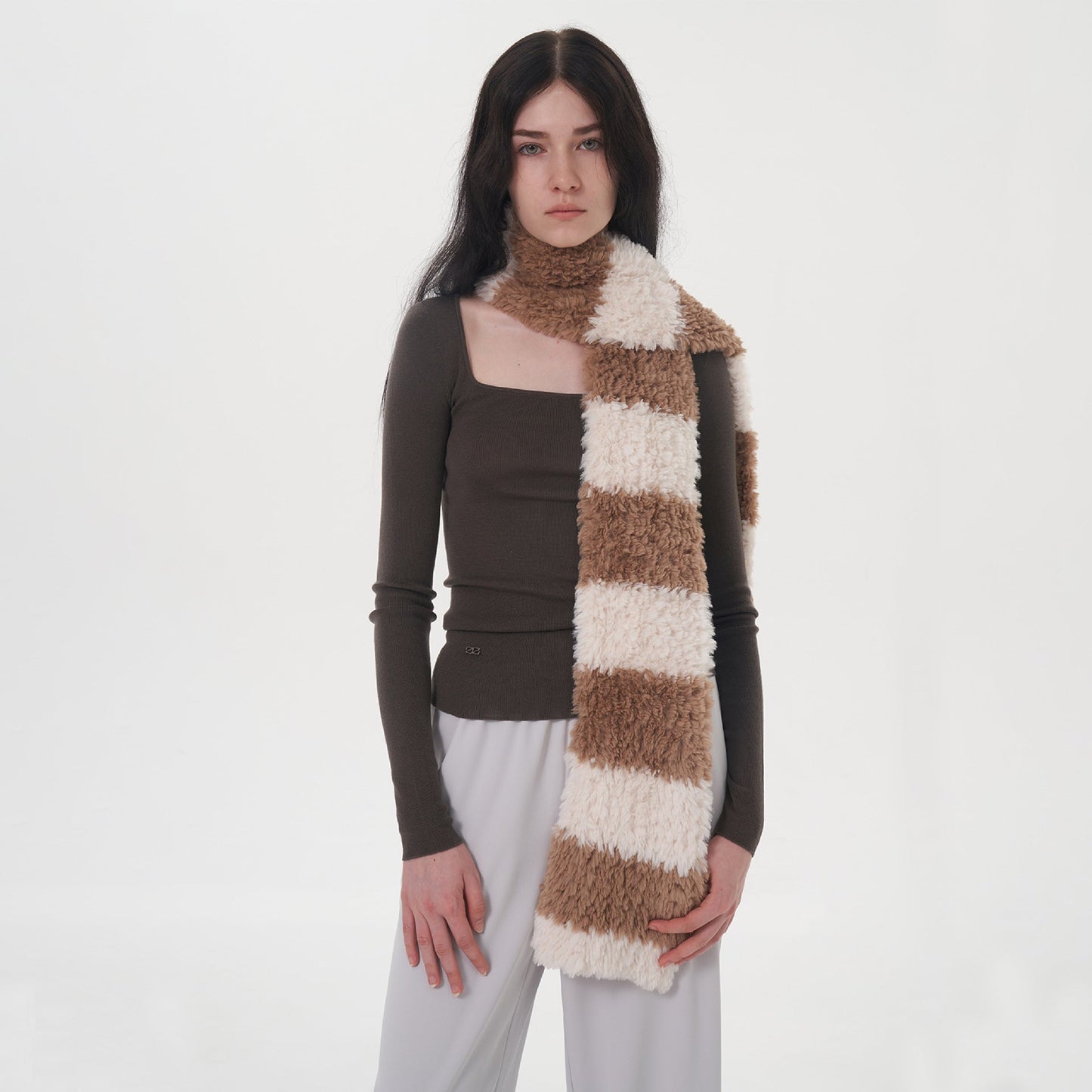 Plushed Striped Cute Color Block Scarves