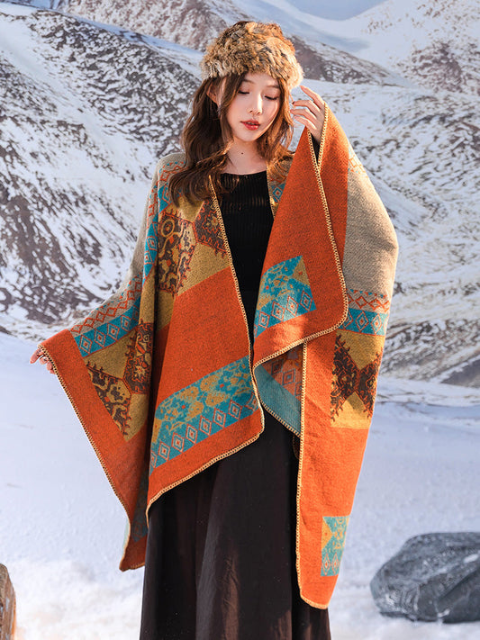 Shawl Women'S Outfit Imitation Cashmere Scarf, Autumn And Winter Cape, Blanket, Dual-Purpose Ethnic Style Tourism