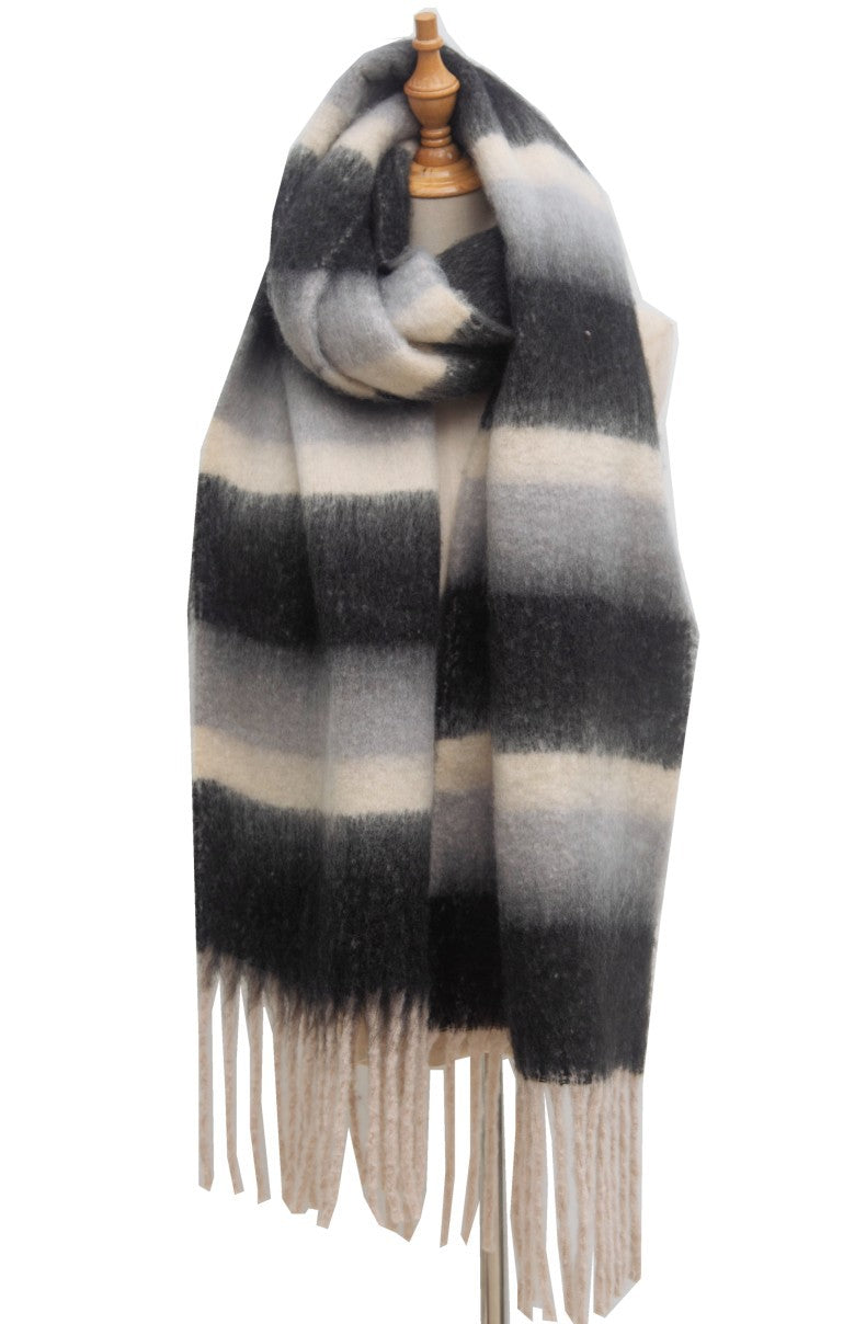 Winter Striped Warm Tassel Thick Scarf