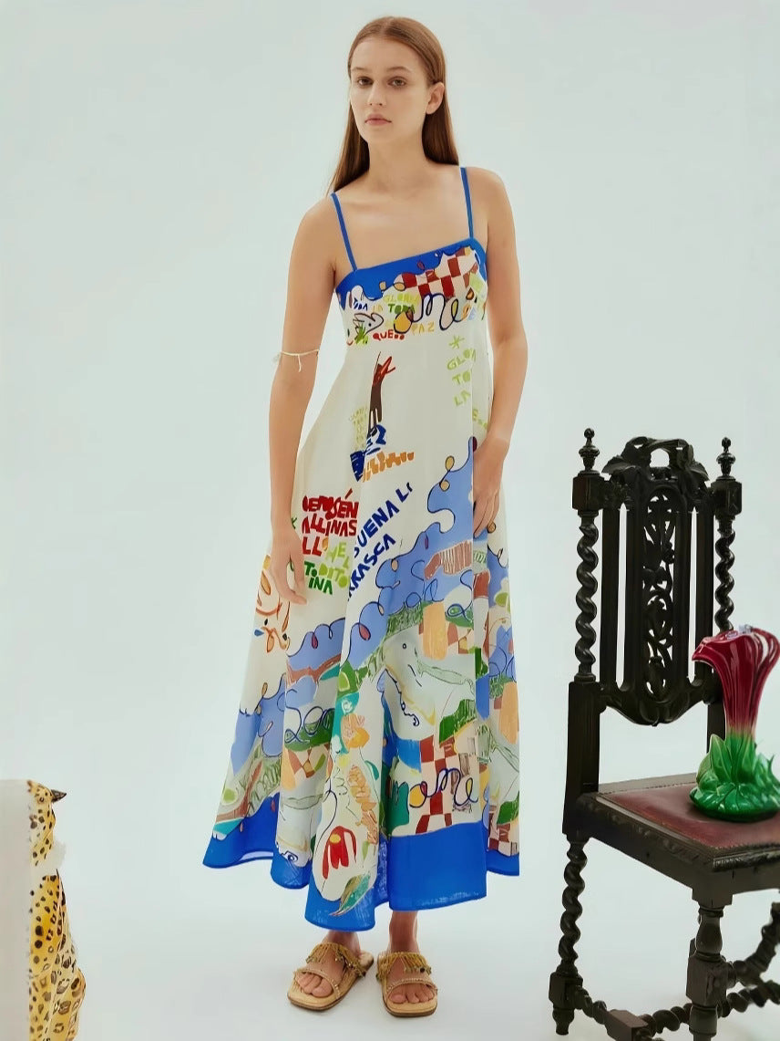 New Floral Print Linen A-Line Dress