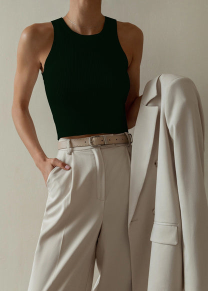 Ribbed Knit Sleeveless Tank Top With Cropped Fit