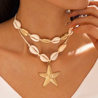 Bohemian Shell Bead Necklace With Starfish And Palm Tree Accents