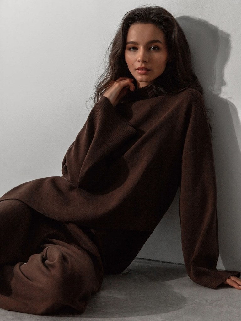High Collar Irregular Knit Sets