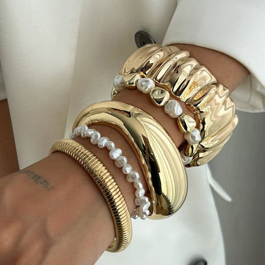 Fashionable Irregular Pleated Alloy Bracelet Set