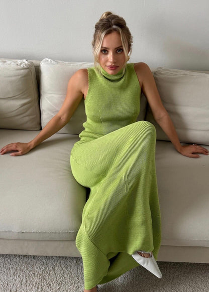 Knit Turtleneck Vest And Maxi Skirt Set In Stretch Fabric