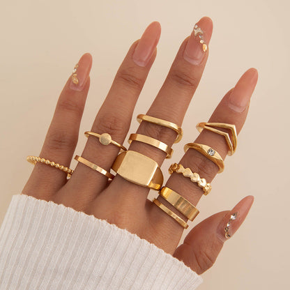 Geometric Hollow Statement Ring Set Stylish Mixed Metal Rings