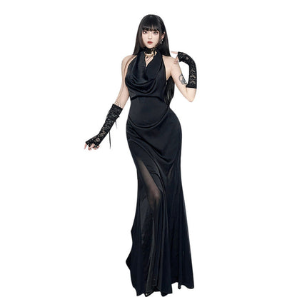 Dark Fashion Halter Neck Backless Cross Dress Sexy Long Maxi Dress