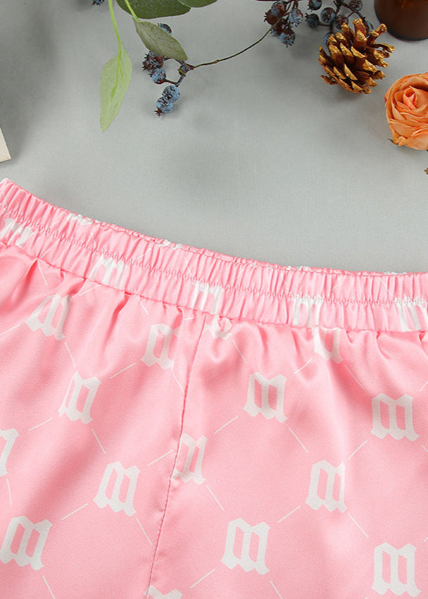 Satin Two Piece Lounge Set With Monogram Print