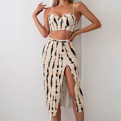 Women’S Three-Piece Print Bikini Set With Long Skirt