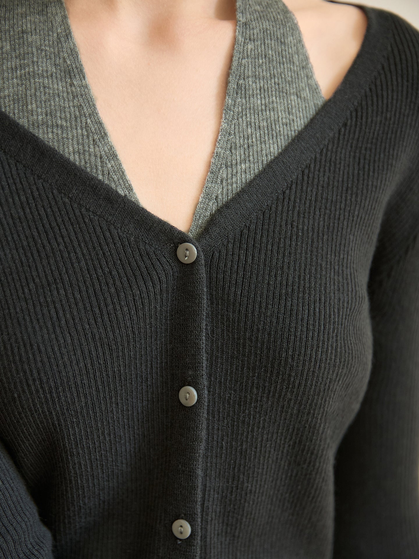 Color Block Knitted Top V-Neck Long Sleeve Wool Blend