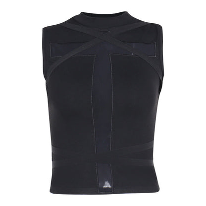 Black Sleeveless Cross Strap Top Trendy Casual Women