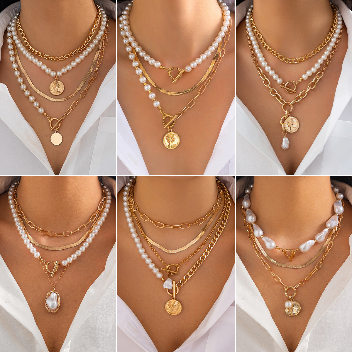 Baroque Style Irregular Pearl Necklace Creative Geometric Chain